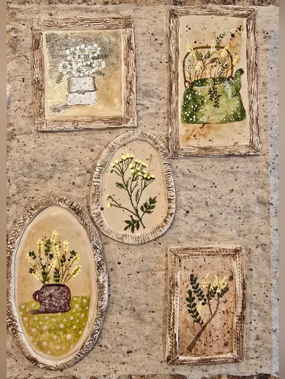 Handmade Mini Rustic Acrylic Floral Plaques Country Botanical Wall Decor Art